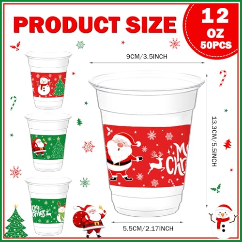 AIBIIN Red Christmas Disposable Plastic Cups 12oz Party Drinkware 50 Count