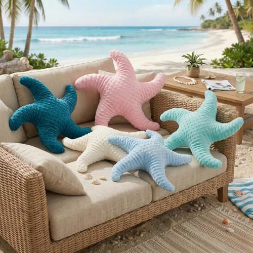 Starfish Decorative Throw Pillow, 20-Inch Plush Coastal Beach Pillow