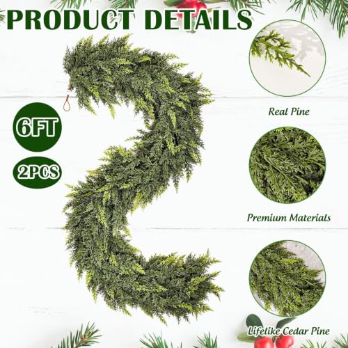 2 Pack 6ft Artificial Cedar Garland Christmas Holiday Decor