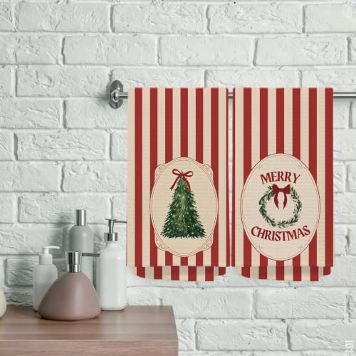 Red Striped Christmas Kitchen Towels Set of 2 16x24in Holiday Decor