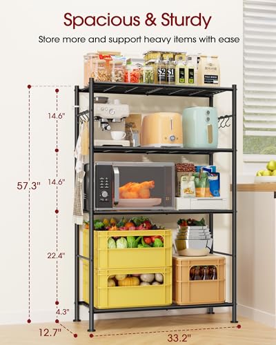 4-Tier Metal Storage Shelving Unit with Hooks and Leveling Feet