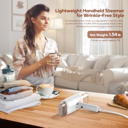 Newbealer Portable Clothes Steamer White-Gold 2 Steam Levels 120V Travel Friendly