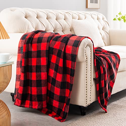 BEDELITE Red & Black Buffalo Plaid Twin Blanket - Christmas Fleece Throw 60x80