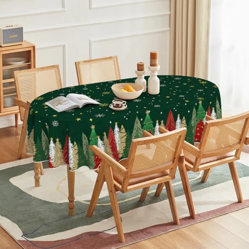 Horaldaily 60 x 84 Inch Oval Christmas Tree Tablecloth Green Holiday Decor