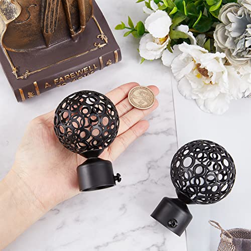 2pcs Decorative Curtain Rod Finials, 28mm Black Metal Ball Cage End Caps