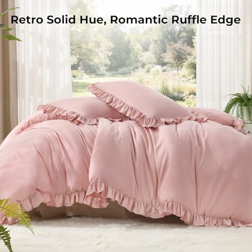 Litanika Full Comforter Set - 3 Piece Blush Ruffle Shabby Chic Bedding