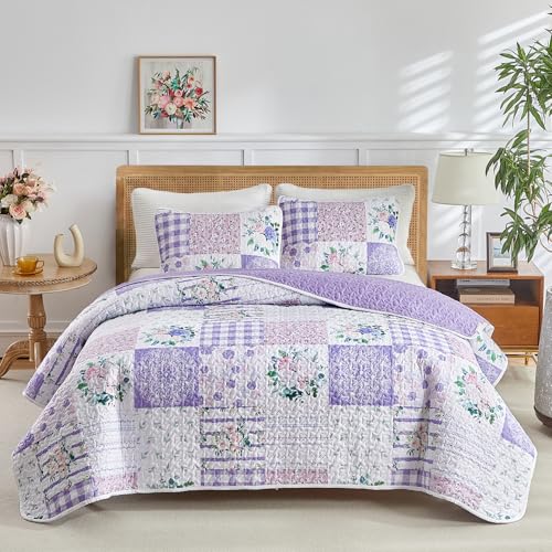 Joyreap Floral Patchwork Quilt Set Queen, 3 Piece Soft Microfiber Bedspread