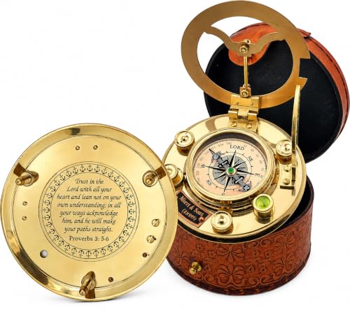 Trust in The Lord Compass with Leather Box - Proverbs 3:5-6 Religious Gift