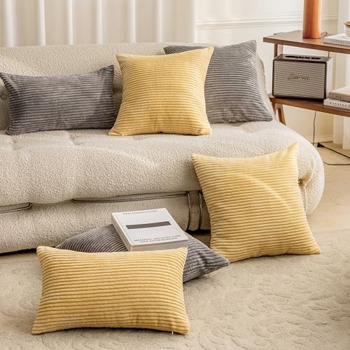 Home Brilliant Striped Corduroy Throw Pillow Covers - Set of 2, 18x18 Light Yellow