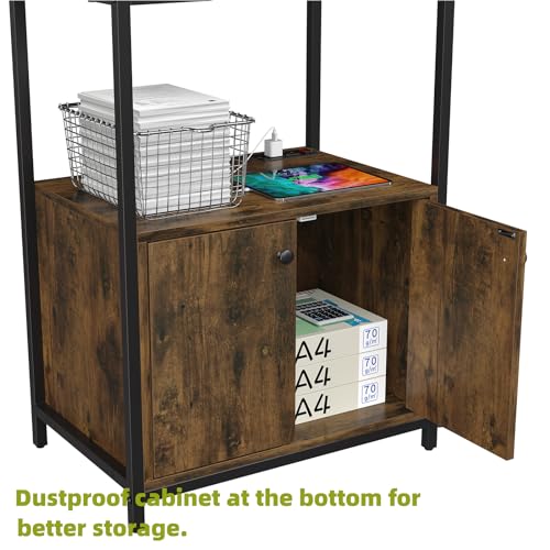 5-Tier Kitchen Bakers Rack with Power Outlet and Cabinet, Rustic Microwave Stand