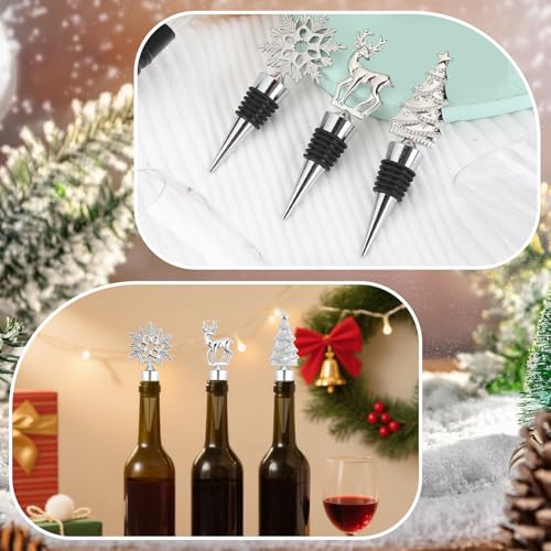 EmDryze Silver Christmas Tree & Reindeer Wine Bottle Stopper Set - Holiday Party Decor