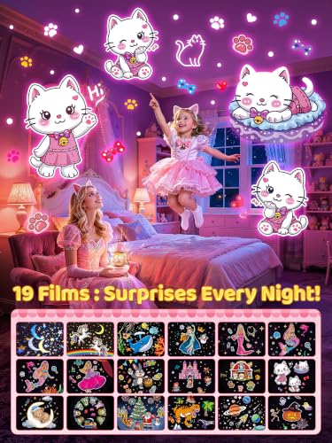 Cat Night Light Projector with 19 Films, 15 Sounds and Remote Control