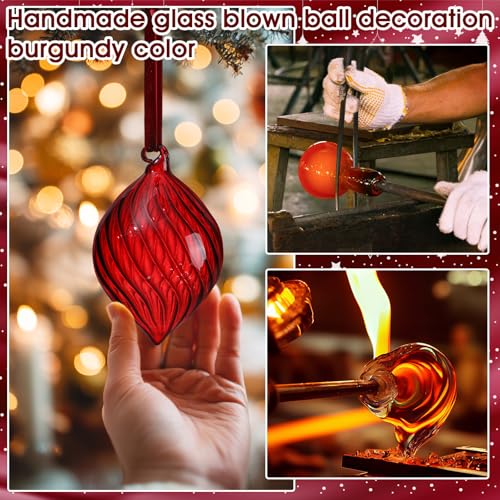Large Glass Christmas Ornaments Set - Burgundy Holiday Decorations, 12 Pcs