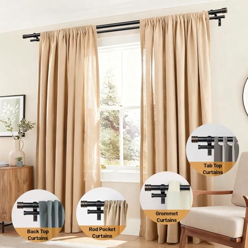 Adjustable Double Curtain Rod, 1-Inch Heavy Duty Dual Drape Rod
