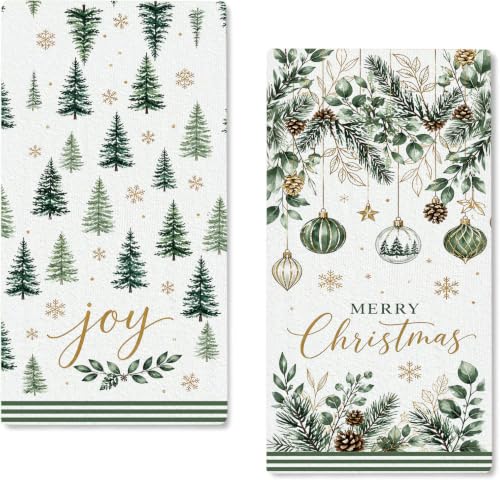 Sage Green Christmas Kitchen Towels Set of 2 - Holiday Decorative Dish Towels