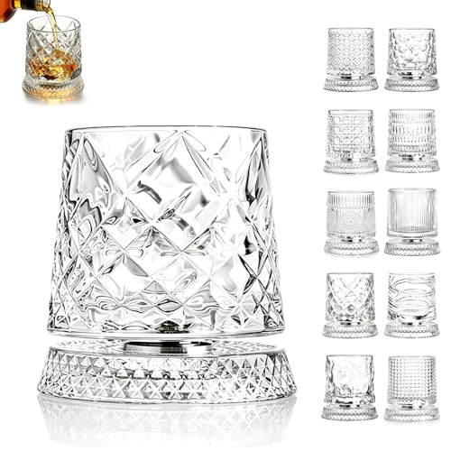 360° Rotating Whiskey Glass Lead-Free Crystal Bourbon Tumbler
