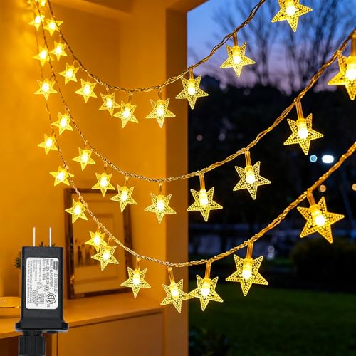 100 LED Star String Lights - 33ft Warm White Waterproof Plug-In Fairy Lights