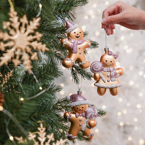 Gingerbread Man Ornaments 6-Pack 5in Pink Variation for Christmas Tree – Assorted Gingerbread Figurines