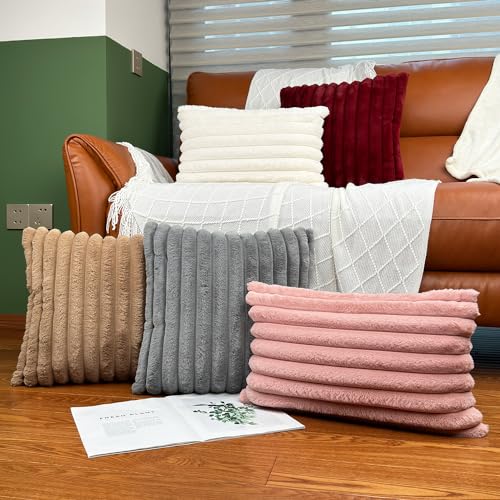 Pink Faux Fur Throw Pillow Covers 18x18, Set of 2 Soft Fluffy Cushion Cases