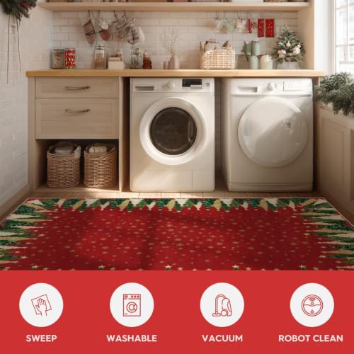 Artoid Mode 5' x 7' Red Xmas Tree Snowflake Area Rug – Non-Slip Washable Holiday Living Room Decor