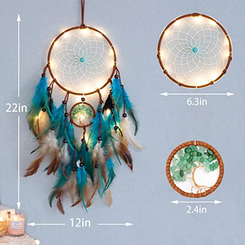 Tree of Life Dream Catcher with LED Fairy Lights and Blue Quartz