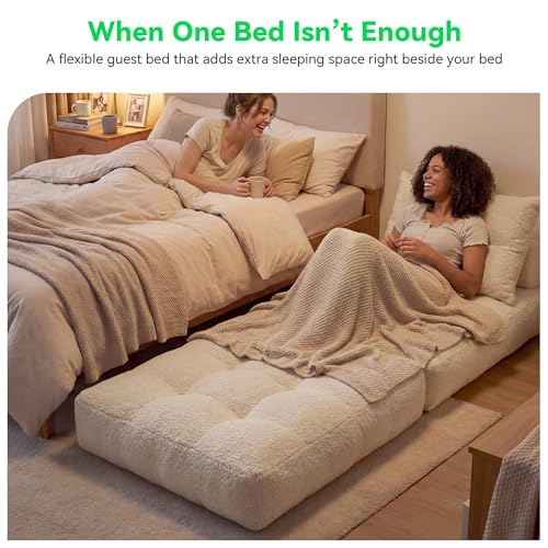 3-in-1 Folding Sofa Bed, Convertible Sleeper Chair in Beige Teddy Velvet