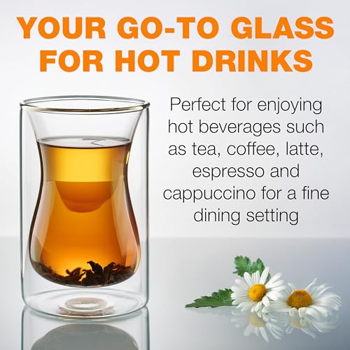 Eparé Double-Wall Turkish Tea Glasses Set of 2, 6 oz Borosilicate Insulated Cups