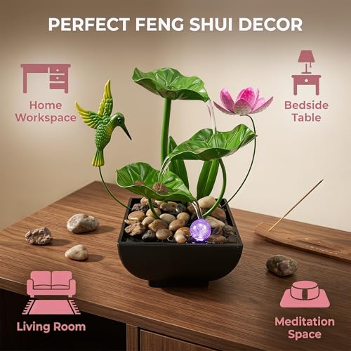 3-Tier Metal Lotus Tabletop Water Fountain with Color-Changing LED