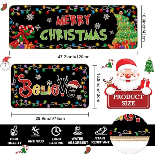 Mocsicka Christmas Kitchen Rugs Set of 2, 17x30 and 44x120 cm Non-Slip Decorative Mats