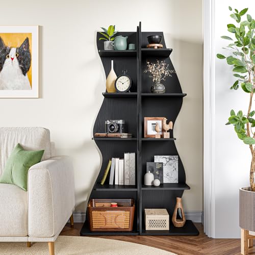 5-Tier Corner Bookshelf, Wavy Wall Storage Rack for Small Spaces