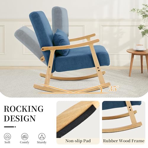 Upholstered Rocking Chair with Lumbar Pillow - Mid-Century Modern Glider