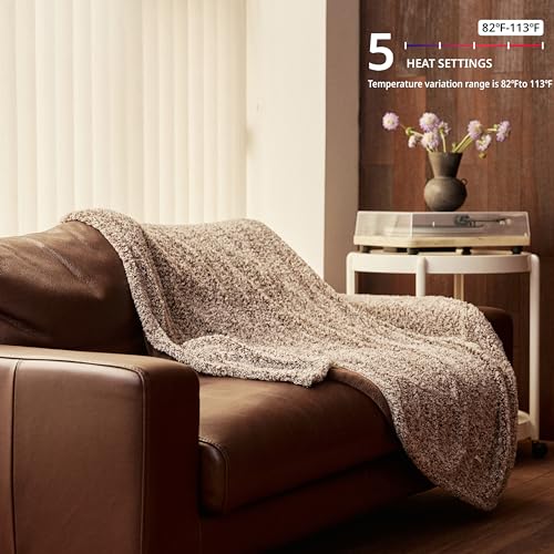 Electric Heated Blanket Throw 50" x 60" - Soft Sherpa, Auto Off, 5 Heat Settings