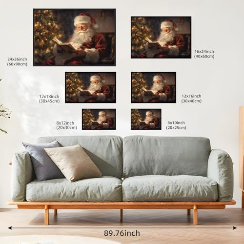 Santa Reading by Christmas Tree canvas wall art 8x12 with black aluminum frame
