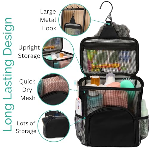 Portable Mesh Shower Caddy - Foldable Hanging Toiletry Organizer for Dorm