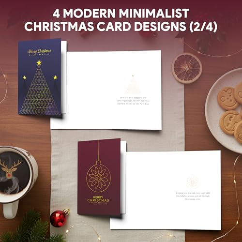 Decorably 24 Count Gold Foil Minimalist Christmas Cards with Envelopes