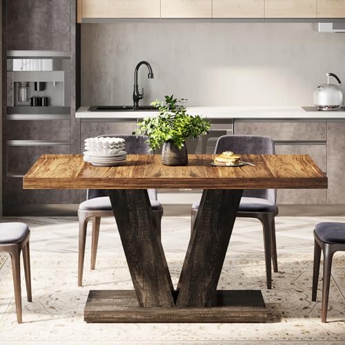 47-Inch Farmhouse Dining Table for 4, Black and Brown Pedestal Table