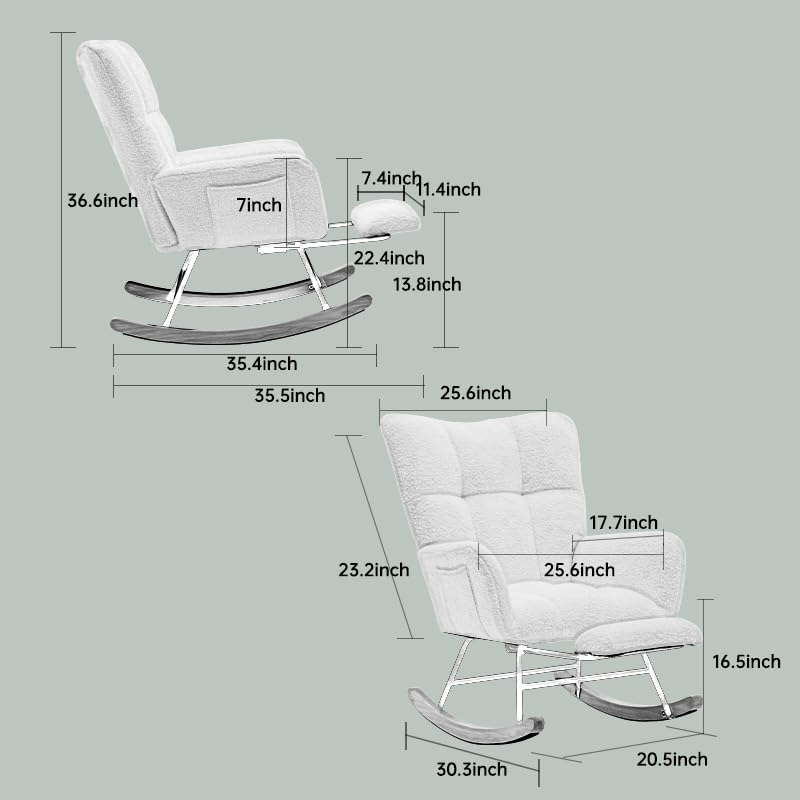 HEAHOLD Green Teddy Fabric Rocking Chair with Anti-Slip Base, 35.4" Plush Glider for Nursery & Living Room