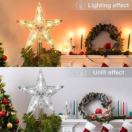 Lighted Star Christmas Tree Topper - 9.5 Inch Clear Warm White 10-Light Plug-In