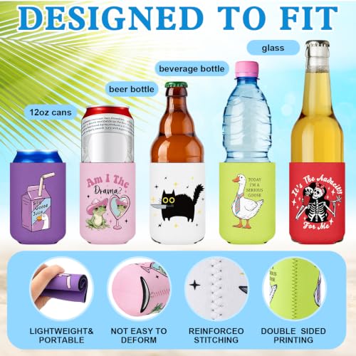CHENGU Humorous 24 Pcs Beer Can Sleeves - Funny Quotes Beer Cooler, Reusable