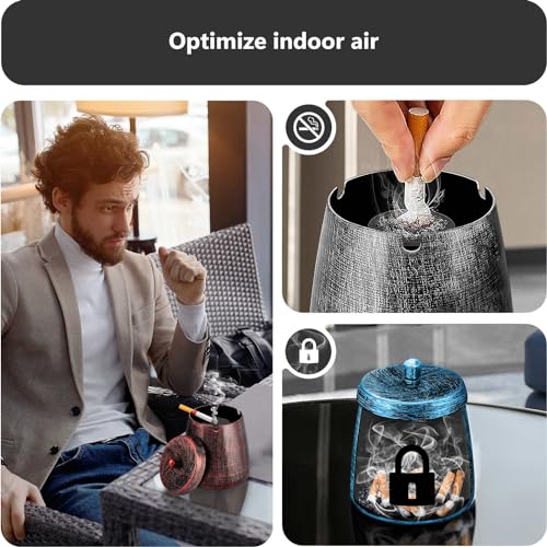Windproof Metal Ashtray with Lid - Smokeless Outdoor Patio Ashtray