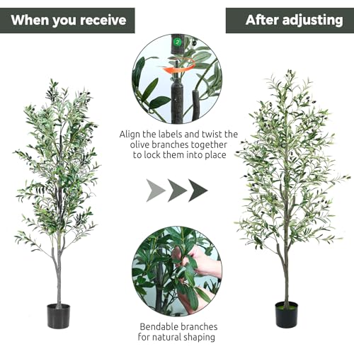6FT Artificial Olive Tree with Woven Basket - Realistic Faux Plant