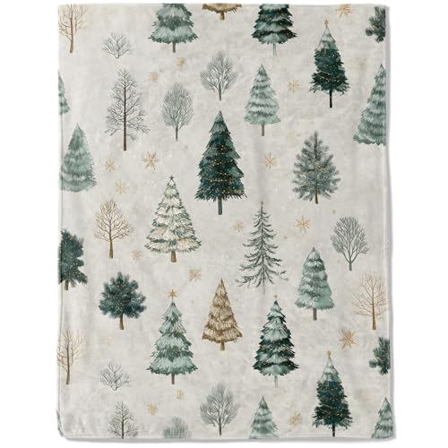 Ainori 50x60in Christmas Decorative Flannel Blanket with Tree & Snowflake Print