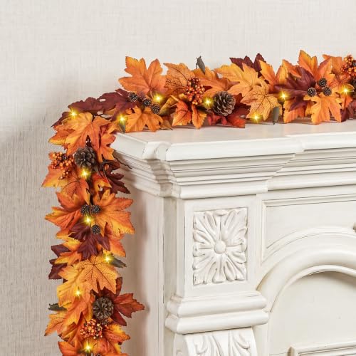 Ghrdopy Style1 9Ft Fall Garland with 42 Lights & Timer - Autumn Decor