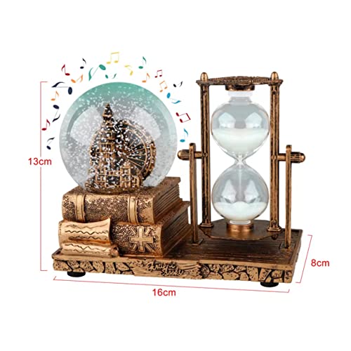 LED Crystal Snow Globe Hourglass with Brass Ferris Wheel Table Decor