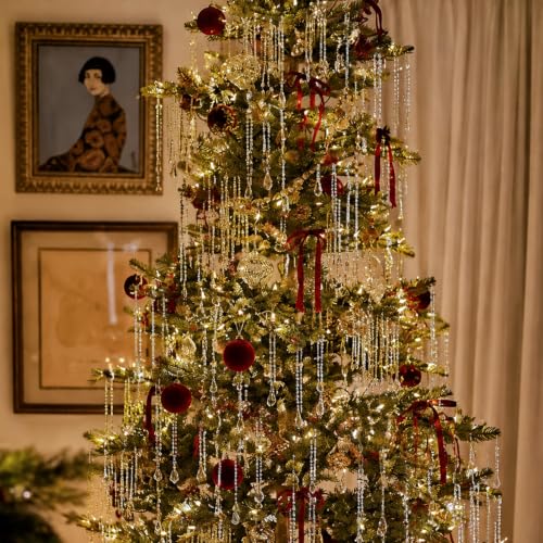 Junkin 200 Pcs Silver Crystal Christmas Ornament Strands 12.6" Holiday Decor