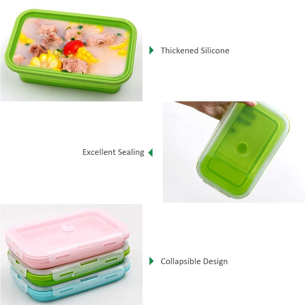 Alimat PluS Silicone Food Storage Containers with Lids, 3 Pack Set 40.5oz(1200ml) Collapsible Meal Prep Lunch Containers, Microwave, Freezer and Dishwasher Safe