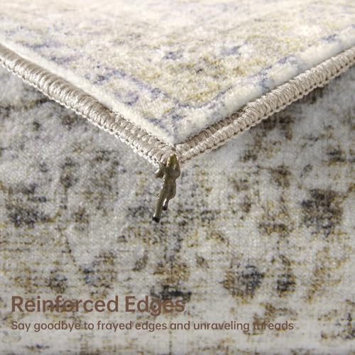 8x10 Area Rug, Washable Low-Pile Faux Cashmere Carpet for Living Room