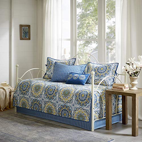 6-Piece Reversible Daybed Cover Set - Quilted Medallion Bedding with Shams
