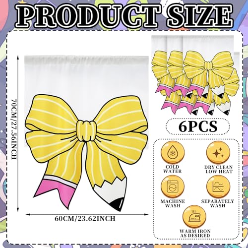 6-Piece Pencil Pattern Classroom Curtains with Bows - 24 x 28 Inch Velvet