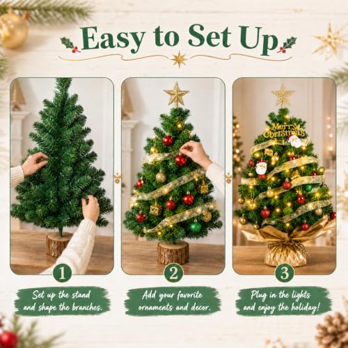 24 Inch Tabletop Christmas Tree with Lights and Decorations - HRZOUKP